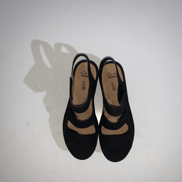 Clarks Sandals Womens Size 7.5 Black Reedly Juno Wedge Platform Comfort Leather - Picture 5 of 10